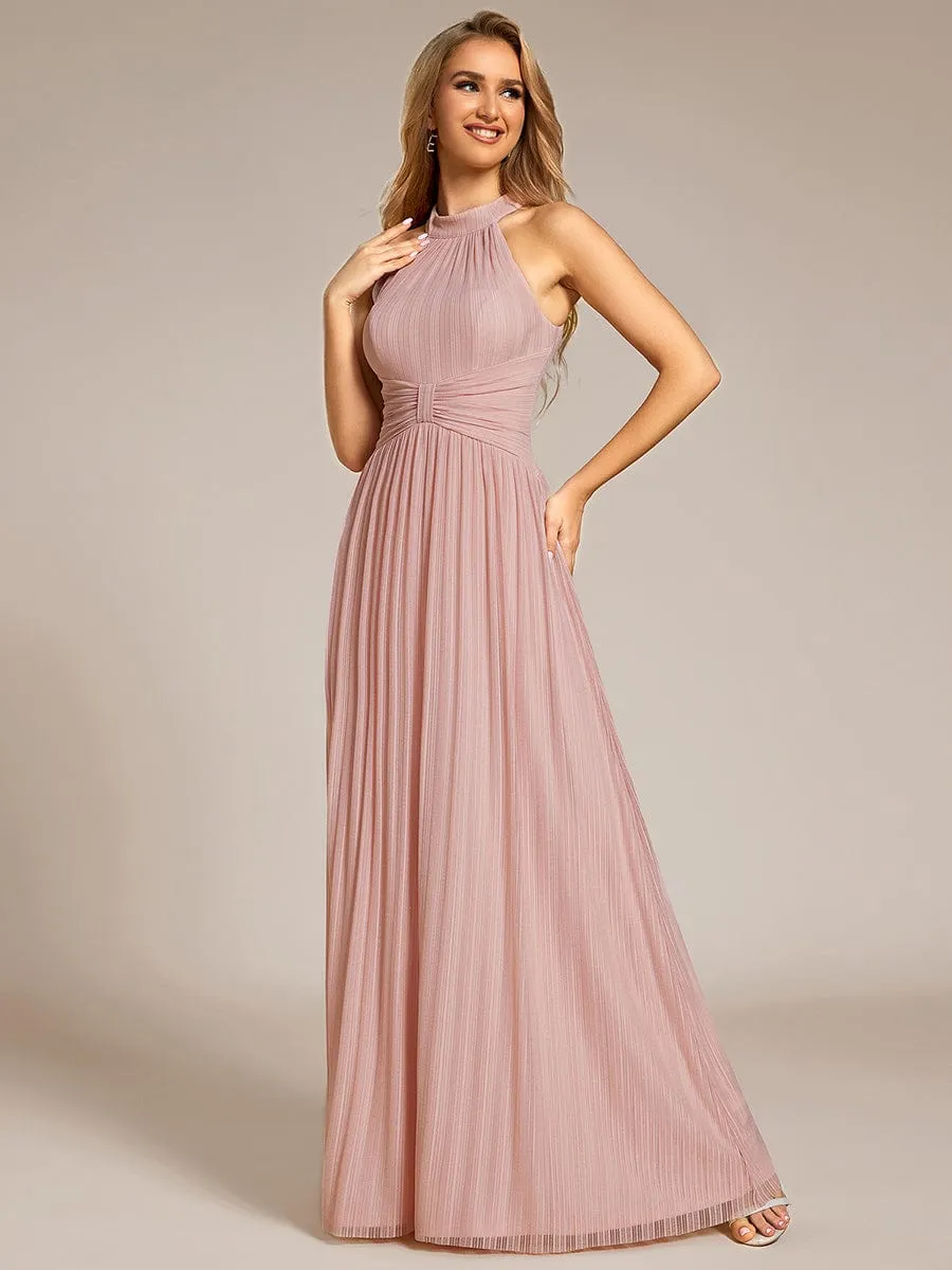 Glamorous Halter Neck Glitter Pleated Evening Dress with Empire Waist