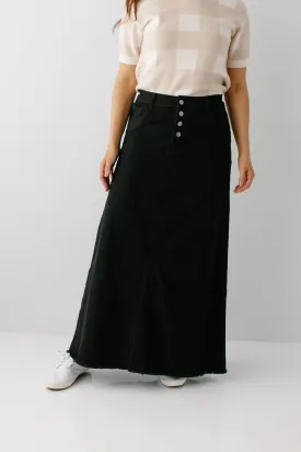 'Haven' Long Knit Denim Skirt in Black