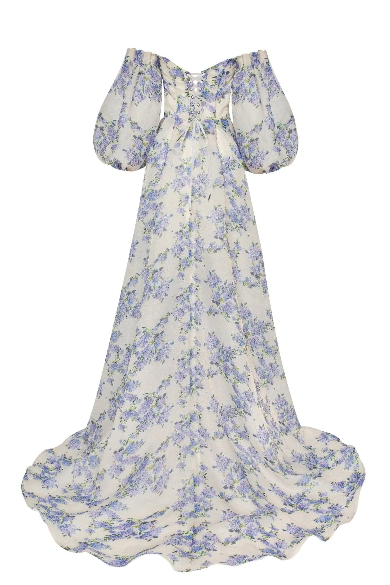 Hydrangea Elegant floral puff sleeve maxi dress