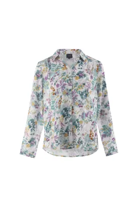 Johnny collar printed Rayon Blouse | Mint Lilac Garden | 6324AR