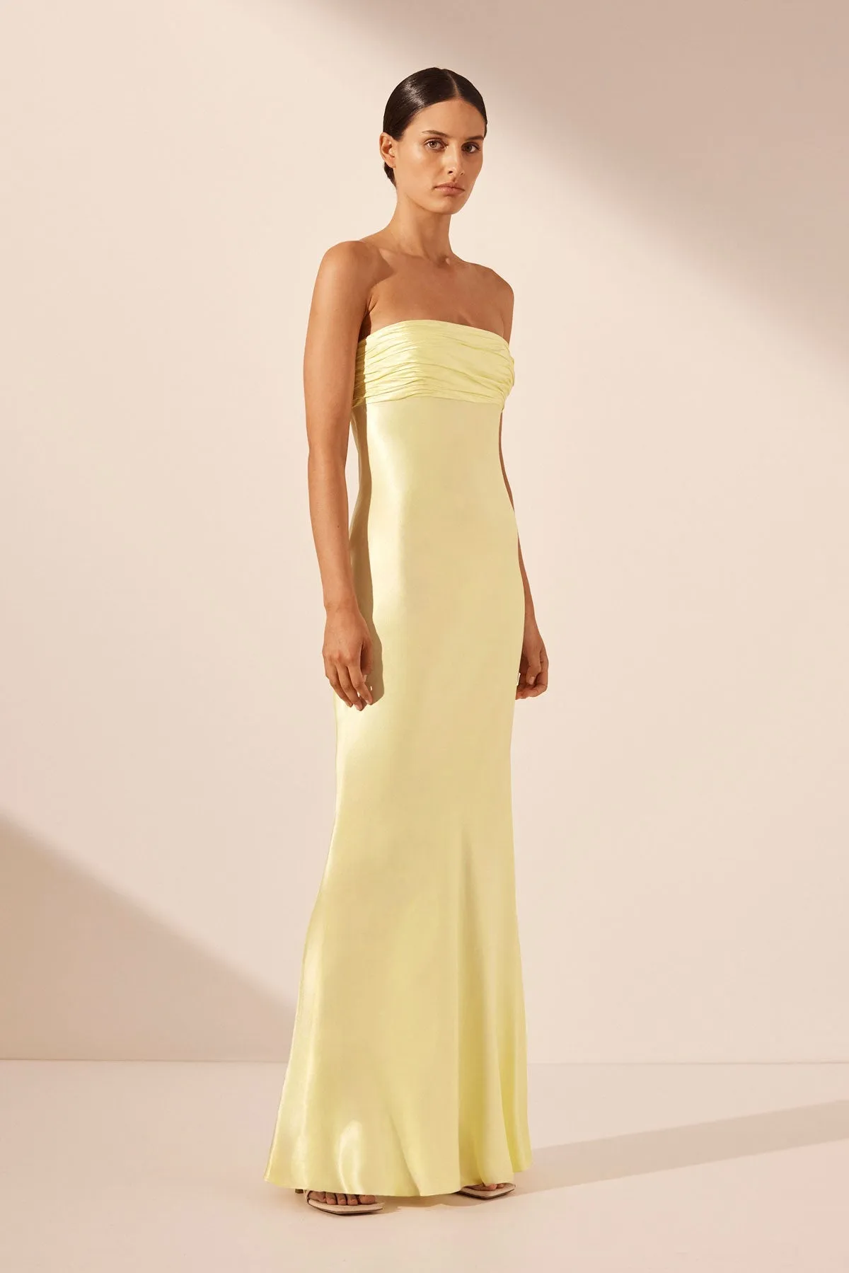 LA LUNE STRAPLESS RUCHED BODICE MAXI DRESS - LEMON