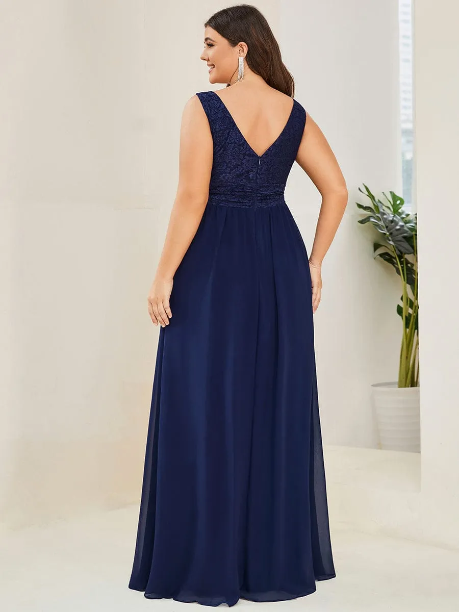 Lace Empire Waist V-Back Sleeveless Chiffon Evening Dress