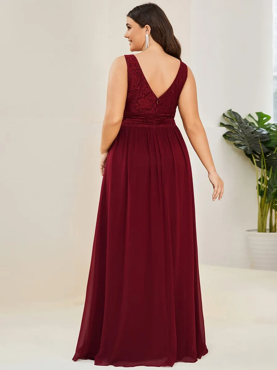 Lace Empire Waist V-Back Sleeveless Chiffon Evening Dress