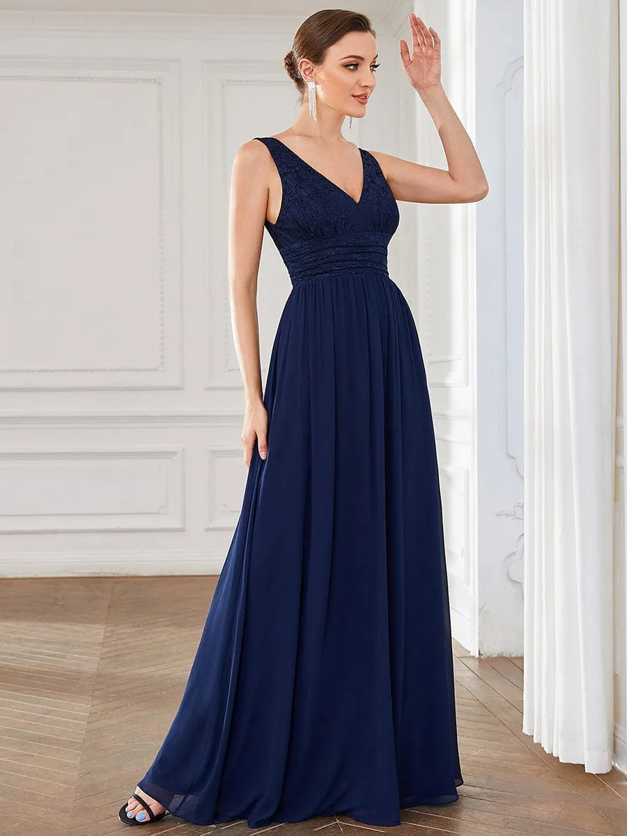 Lace Empire Waist V-Back Sleeveless Chiffon Evening Dress