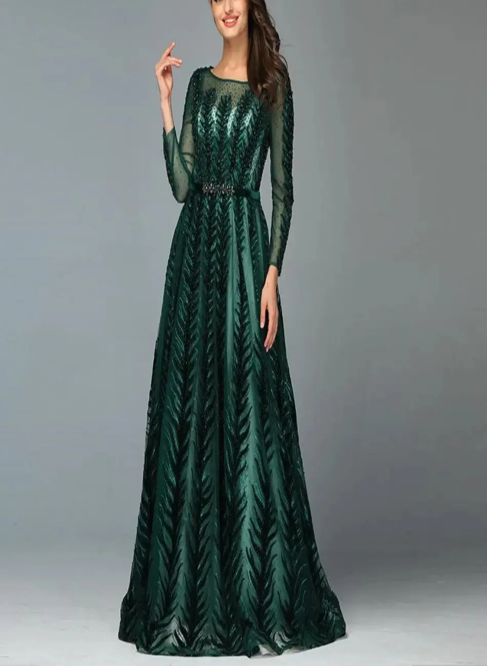 Leila - Green Evening Gown With Long Sleeves