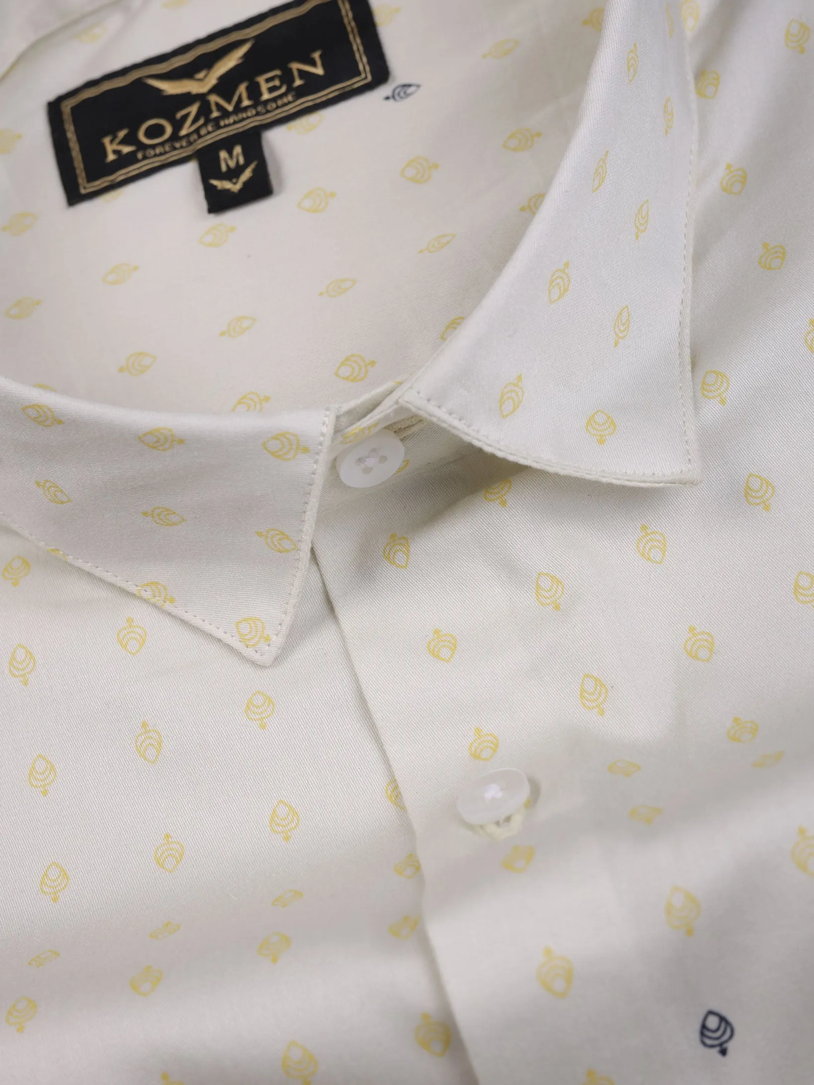 Lemon Yellow Multi Printed Cotton Formal Shirt