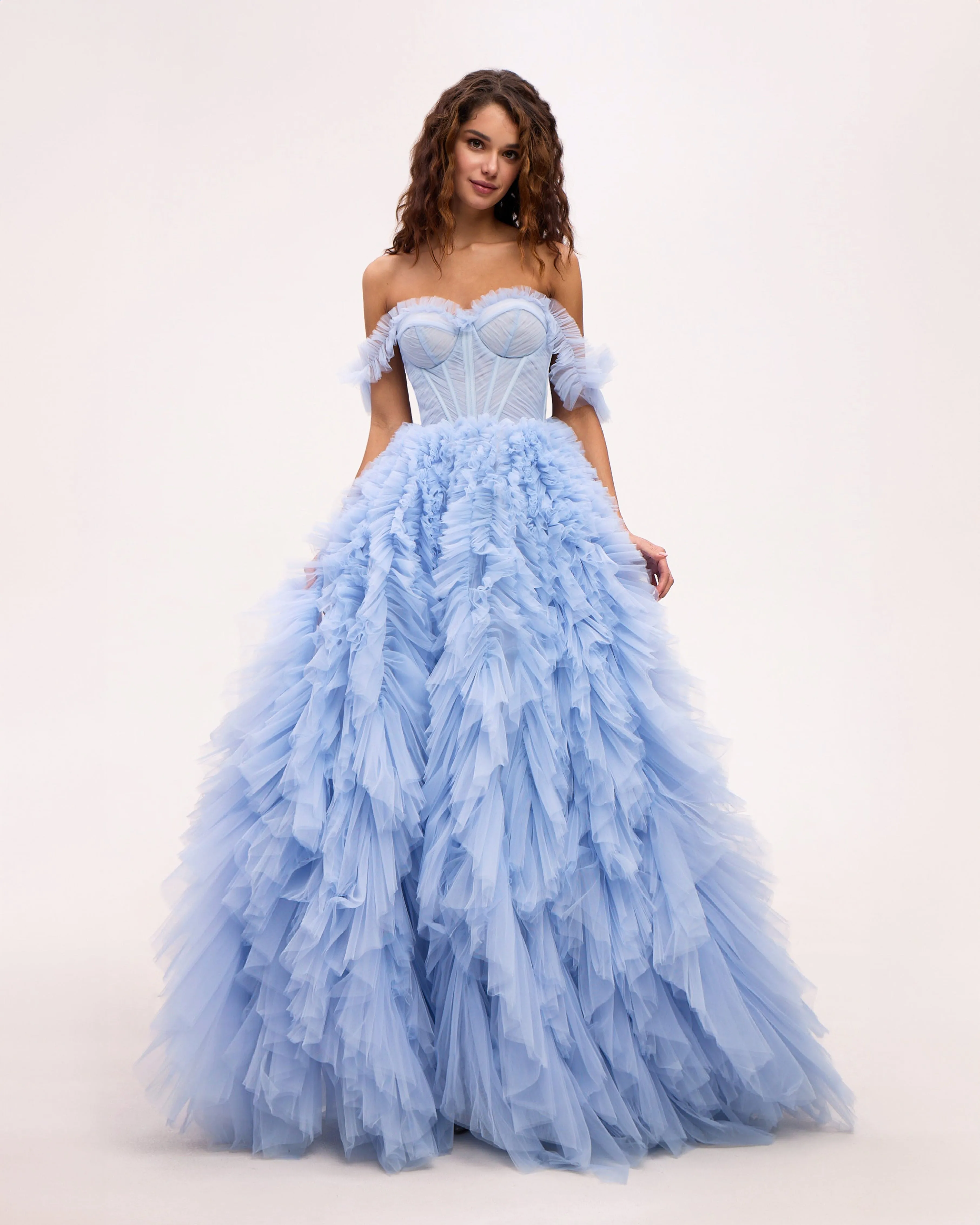 Light Blue All Ruffled Up Evening Fluffy Dress