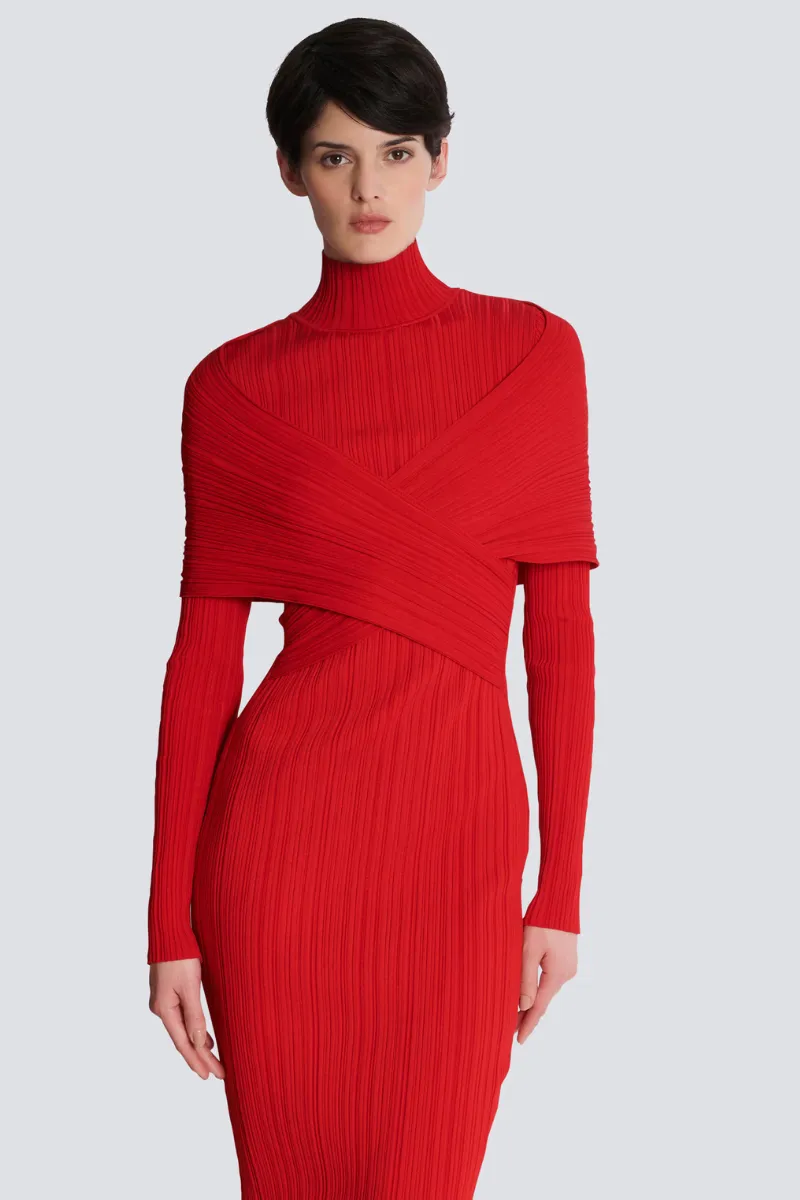 Long Pleated Knit Dress