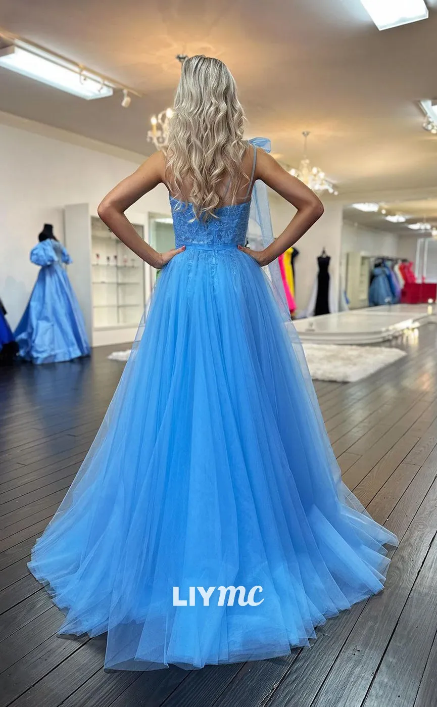 LP1150 - A Line One Shoulder Lace Long Formal Prom Dress with Slit