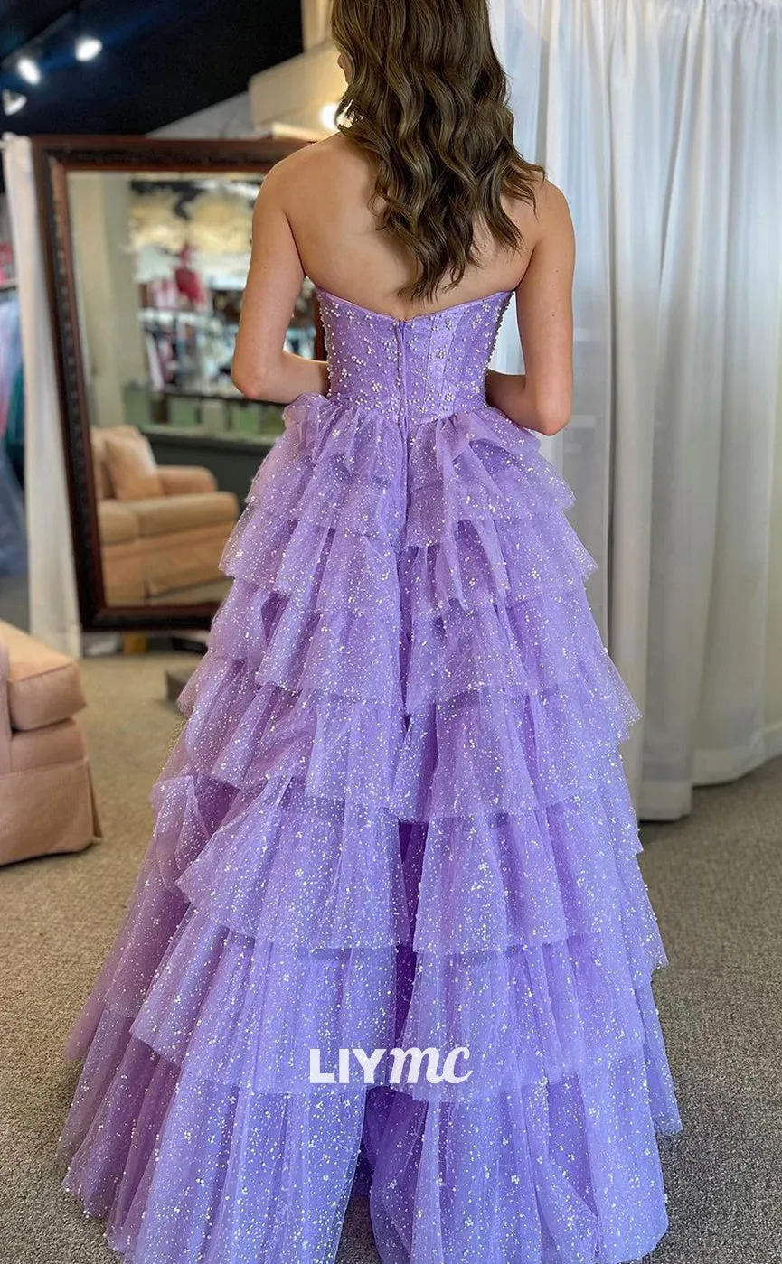 LP1332 - Offf-Shoulder Sweetheart A-Line Tiered Ball Gown Prom Dress