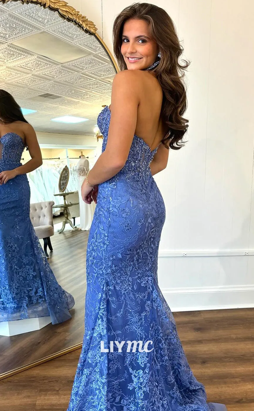 LP2065 - Semi-Sweetheart Sleeveless Cut Outs Appliques Mermaid Prom Dress