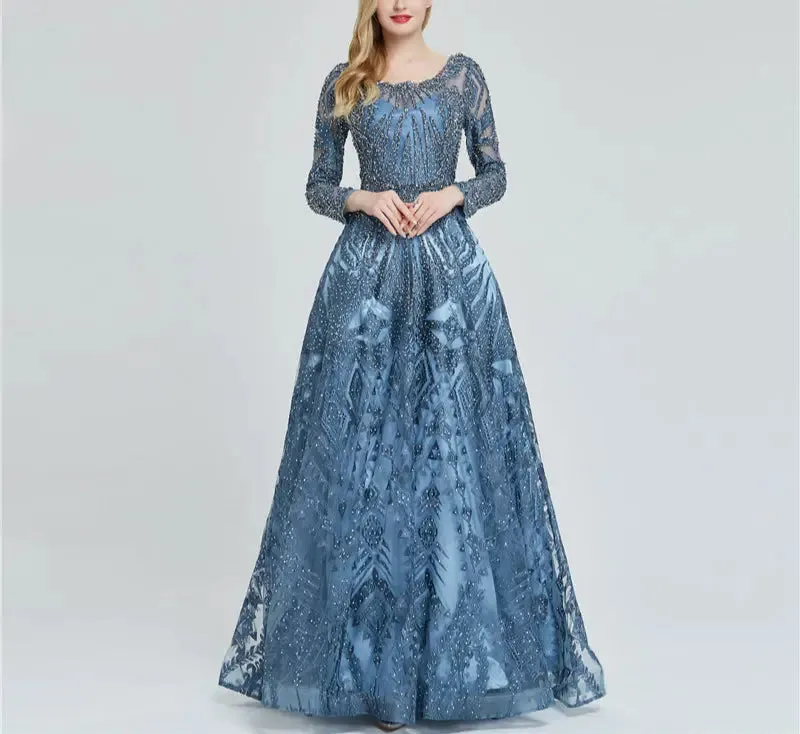 Luxury Crystal Long Sleeves Evening Dress