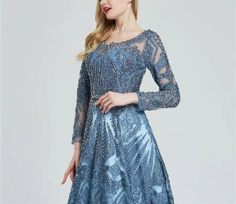 Luxury Crystal Long Sleeves Evening Dress