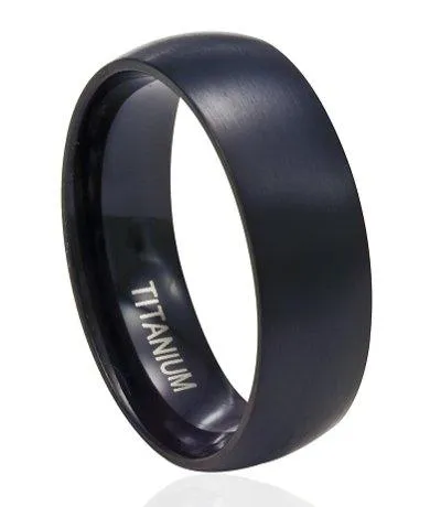 Men's Black Titanium Band Domed Profile and Matte Finish-8mm