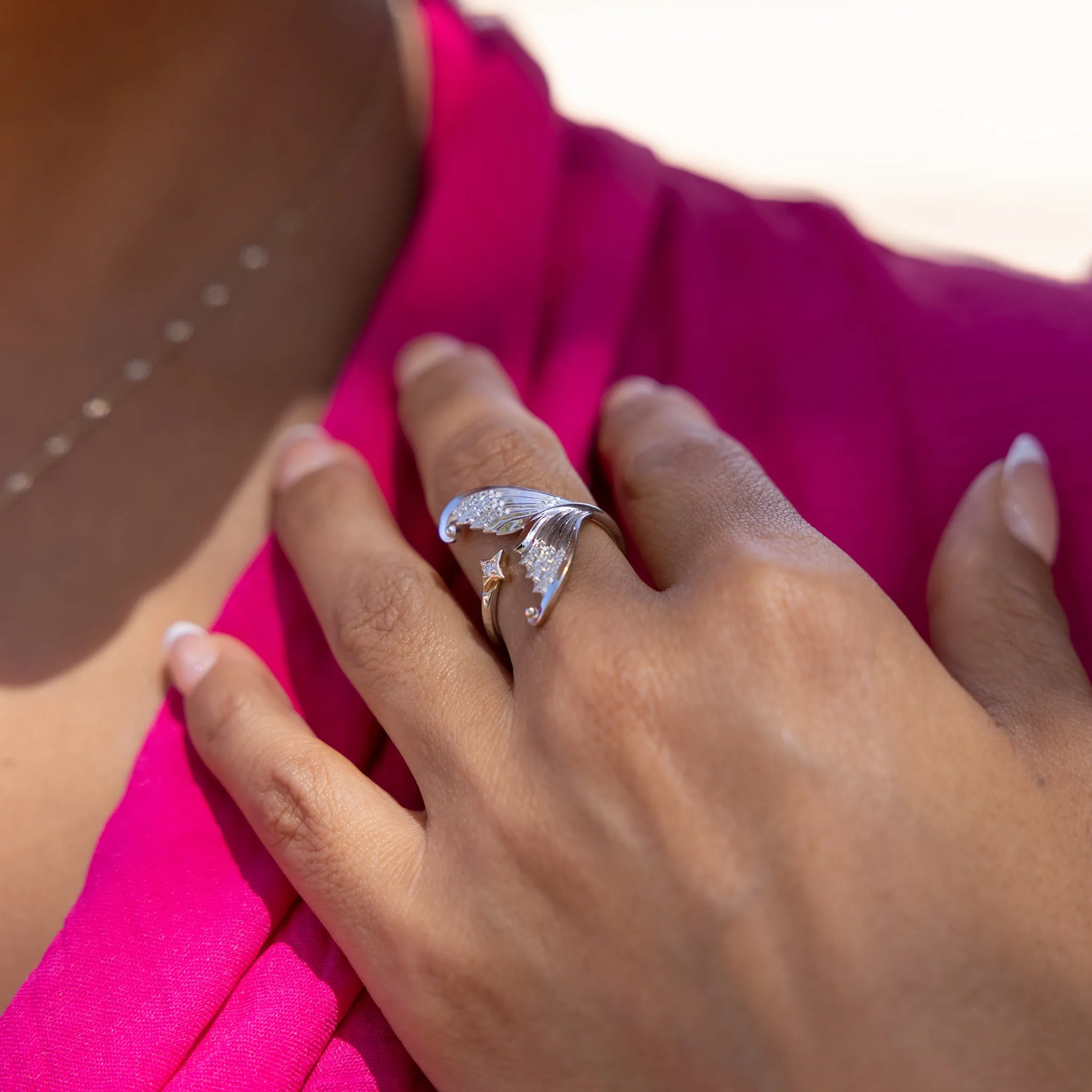 Moon Mermaid Ring in Two Tone Gold with Diamonds