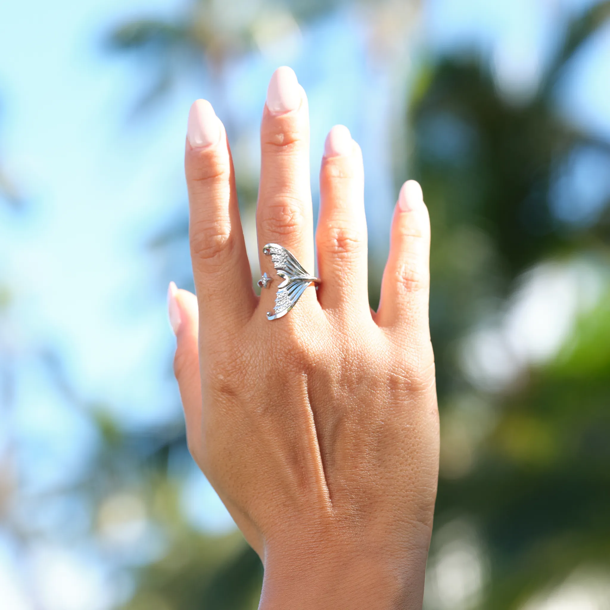 Moon Mermaid Ring in White Gold with Diamonds