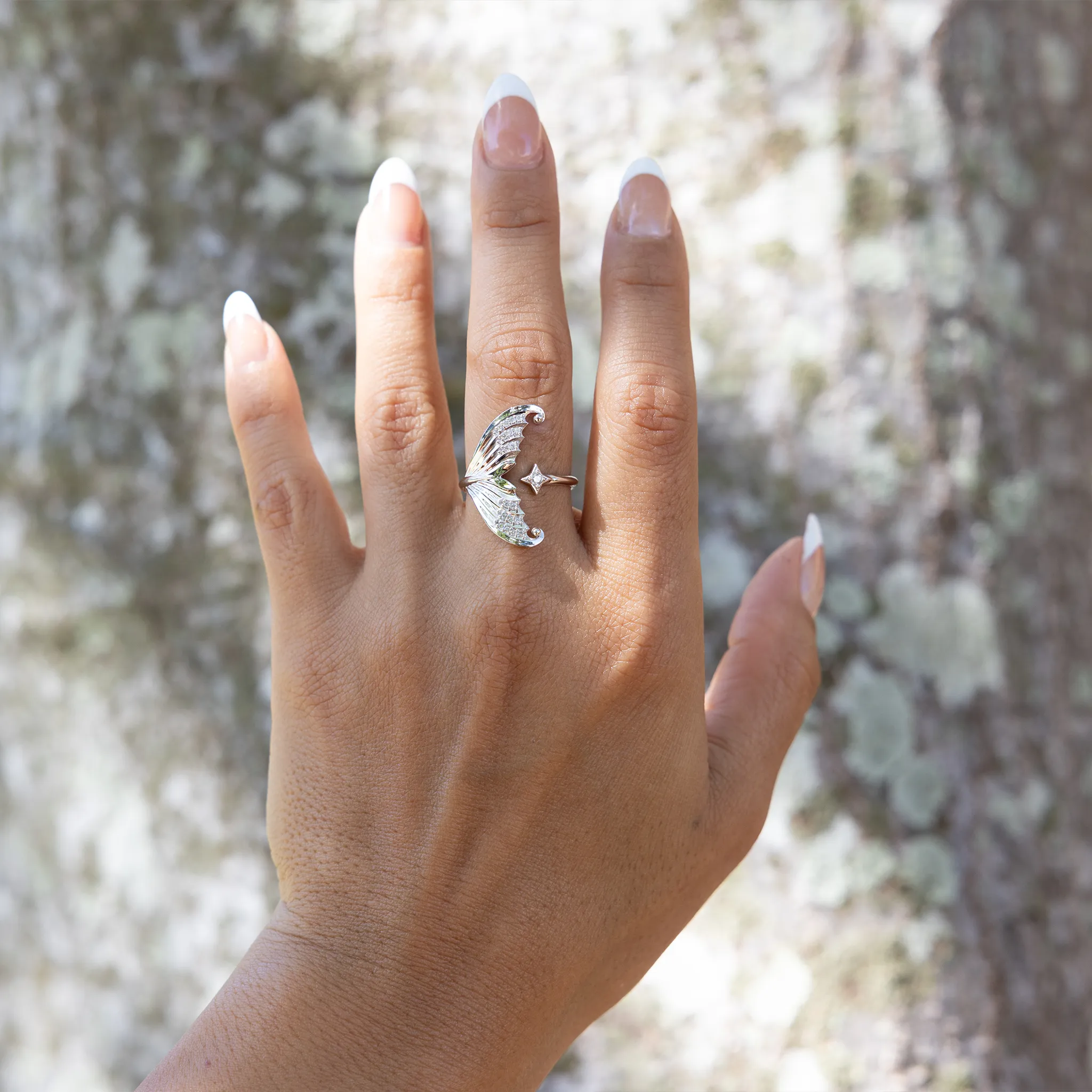 Moon Mermaid Ring in White Gold with Diamonds