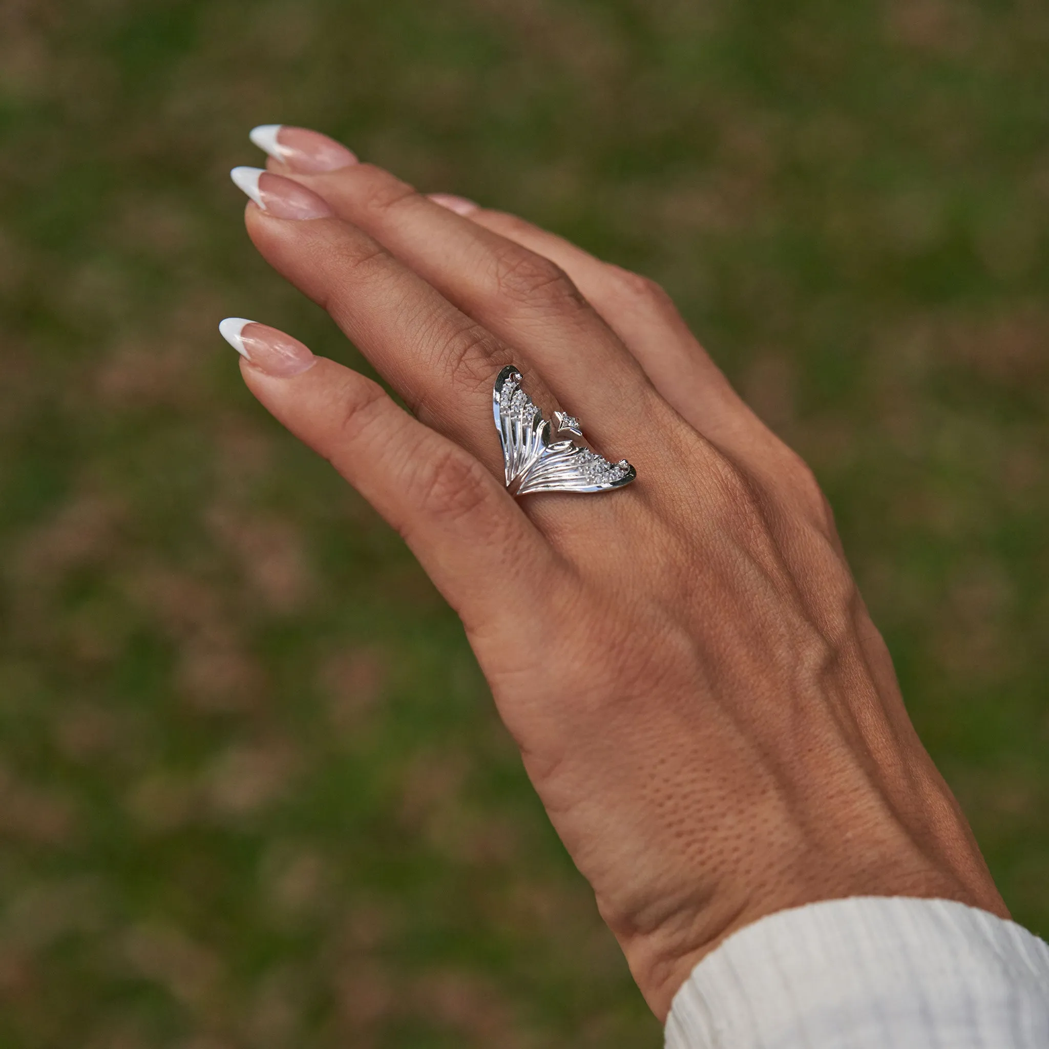 Moon Mermaid Ring in White Gold with Diamonds