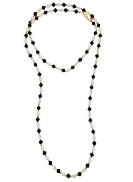 Must Have Black Obsidian and White Pearls Versatile Long Necklace NN003