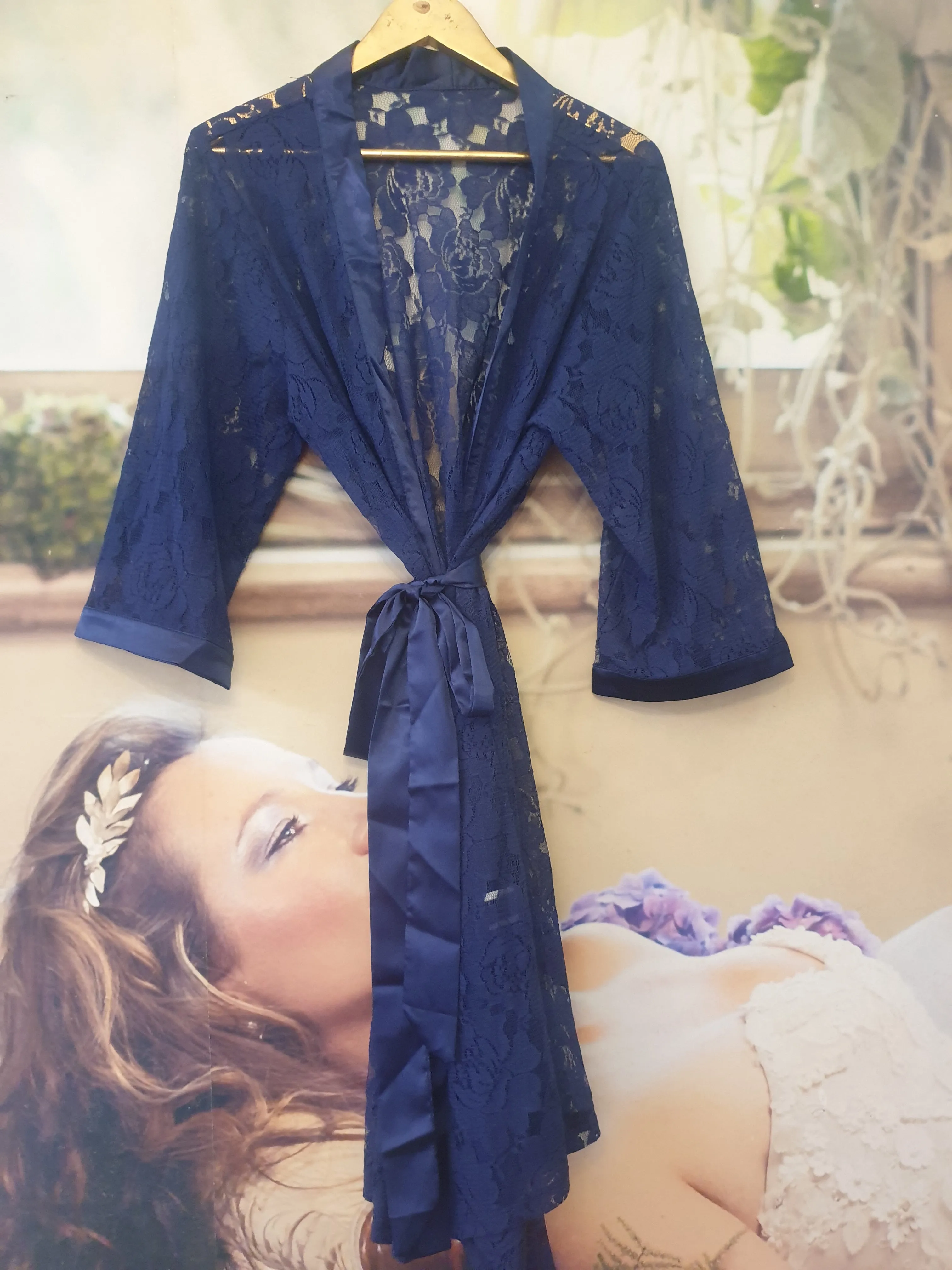 NAVY SATIN GOWNS WITH WHITE EMBROIDERY