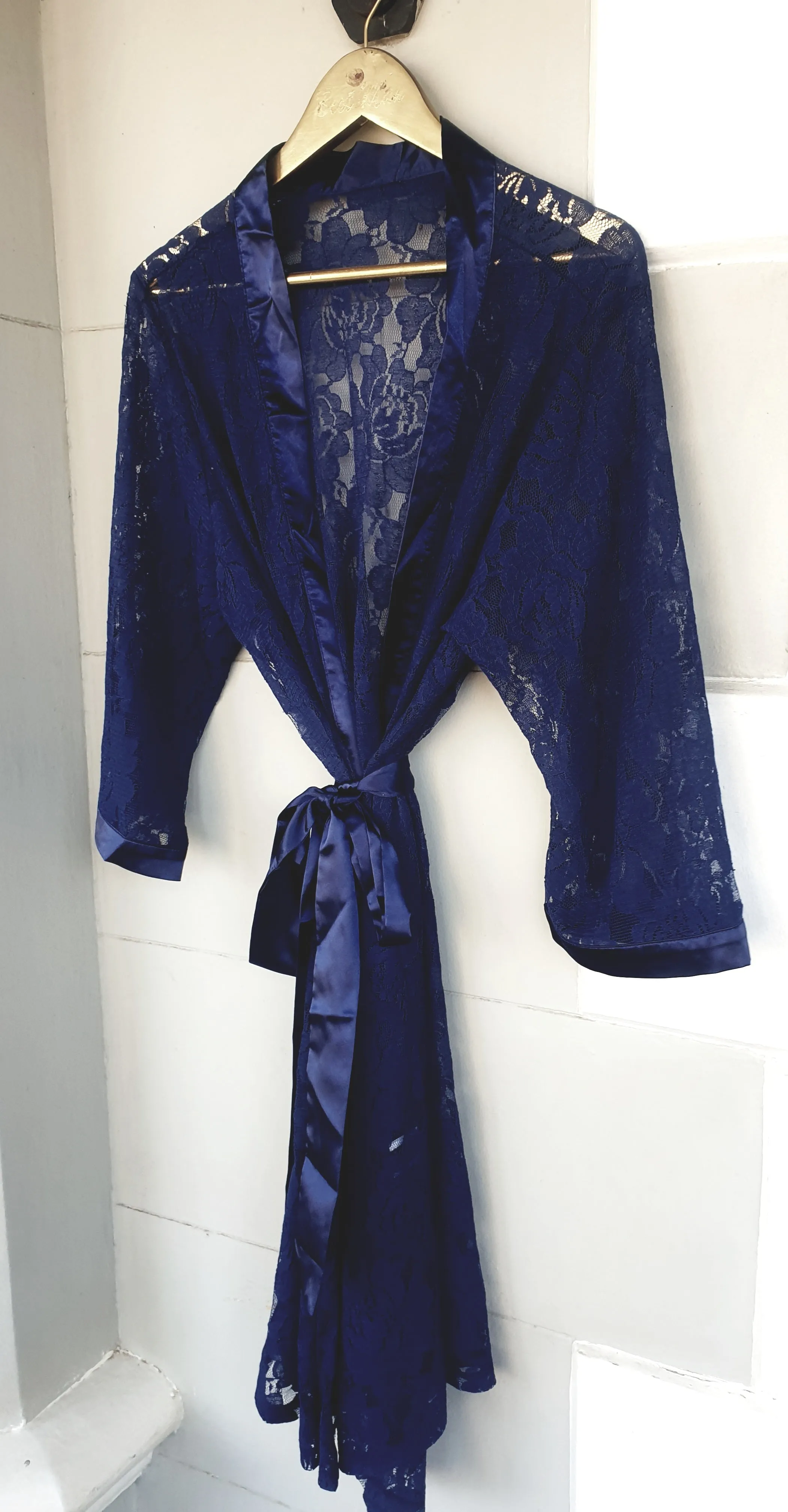 NAVY SATIN GOWNS WITH WHITE EMBROIDERY