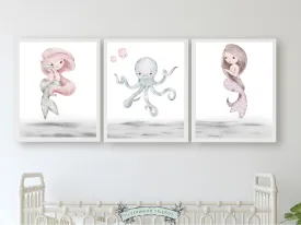 Pastel Mermaid Nursery Print Set of 3