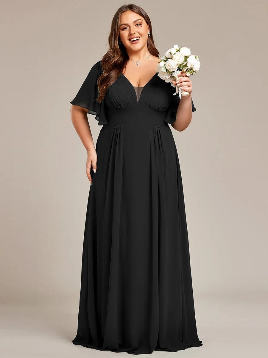 Plus Size Chiffon A-Line Double V-Neck Empire Waist Bridesmaid Dress