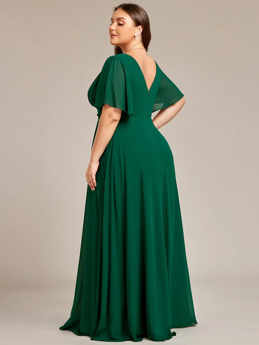 Plus Size Chiffon A-Line Double V-Neck Empire Waist Bridesmaid Dress