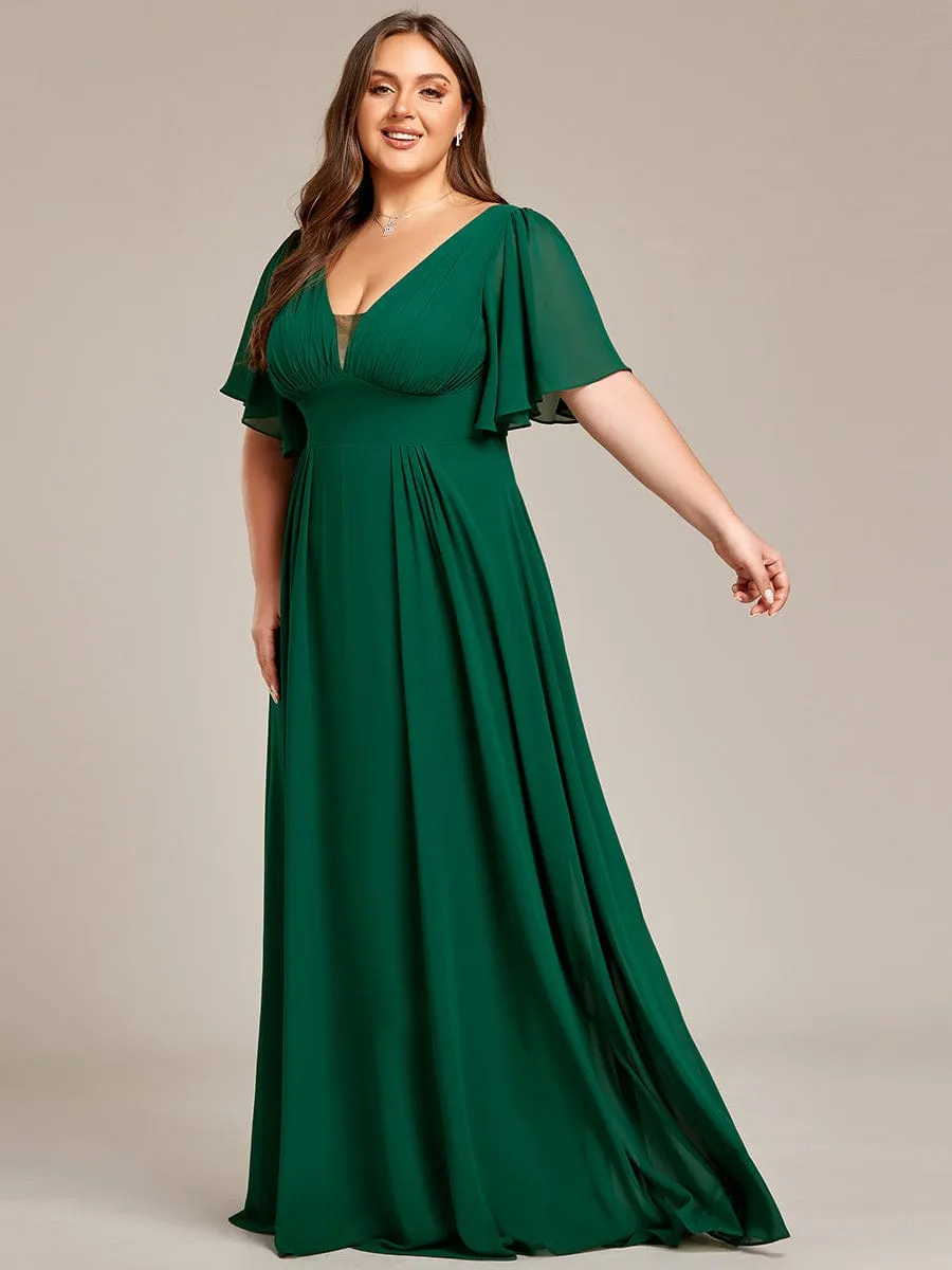 Plus Size Chiffon A-Line Double V-Neck Empire Waist Bridesmaid Dress