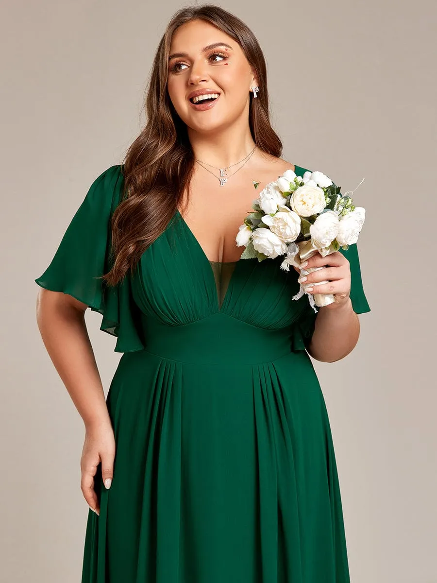 Plus Size Chiffon A-Line Double V-Neck Empire Waist Bridesmaid Dress