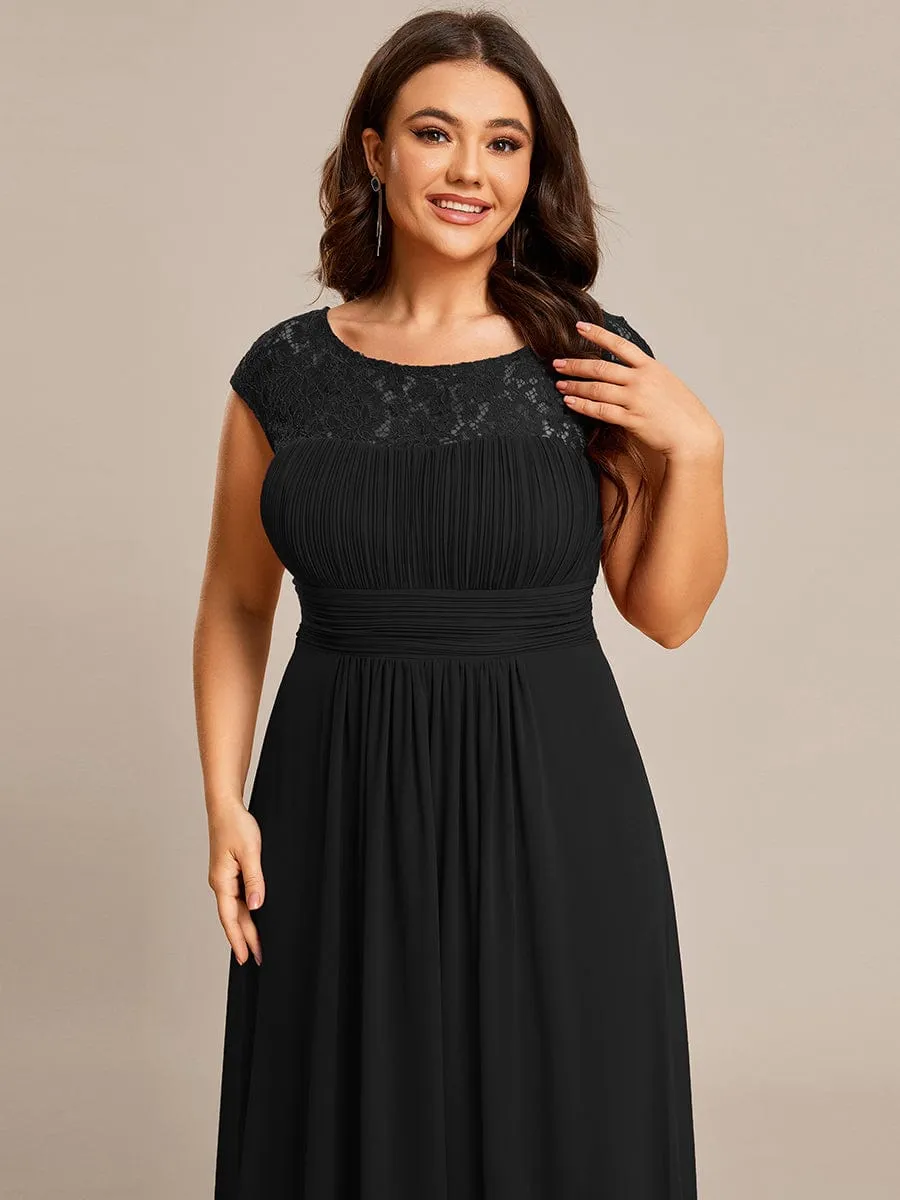 Plus Size Empire Waist Lace Bodice Evening Dress