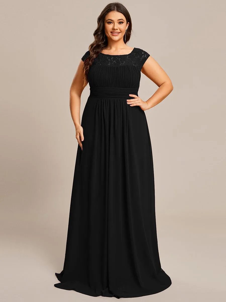 Plus Size Empire Waist Lace Bodice Evening Dress