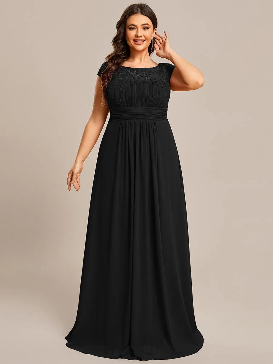 Plus Size Empire Waist Lace Bodice Evening Dress