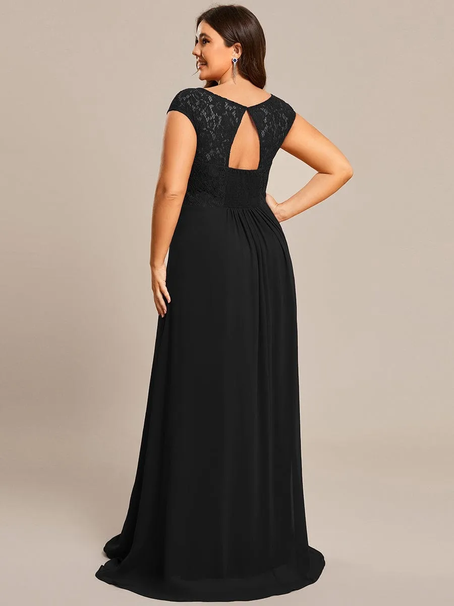 Plus Size Empire Waist Lace Bodice Evening Dress