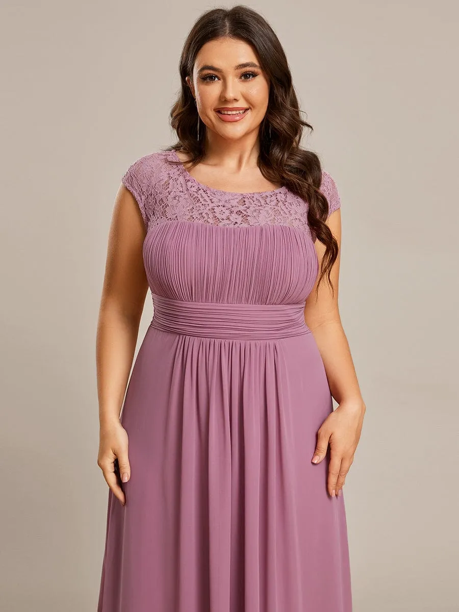 Plus Size Empire Waist Lace Bodice Evening Dress