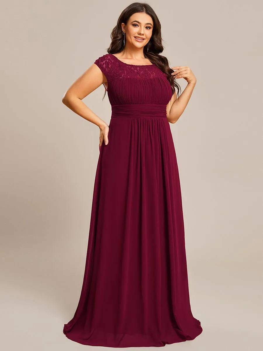 Plus Size Empire Waist Lace Bodice Evening Dress