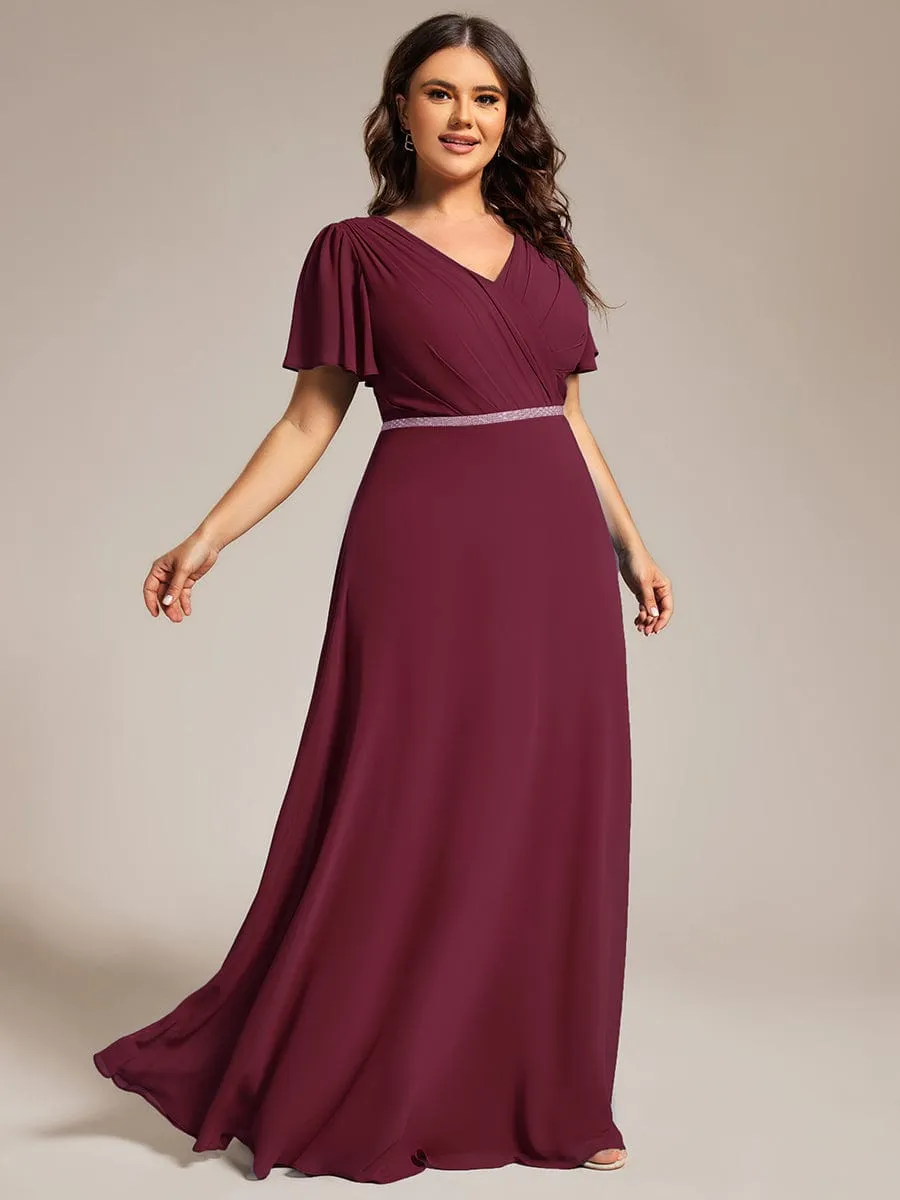 Plus Size Pleated A-Line Shiny Belt Chiffon Formal Evening Dress