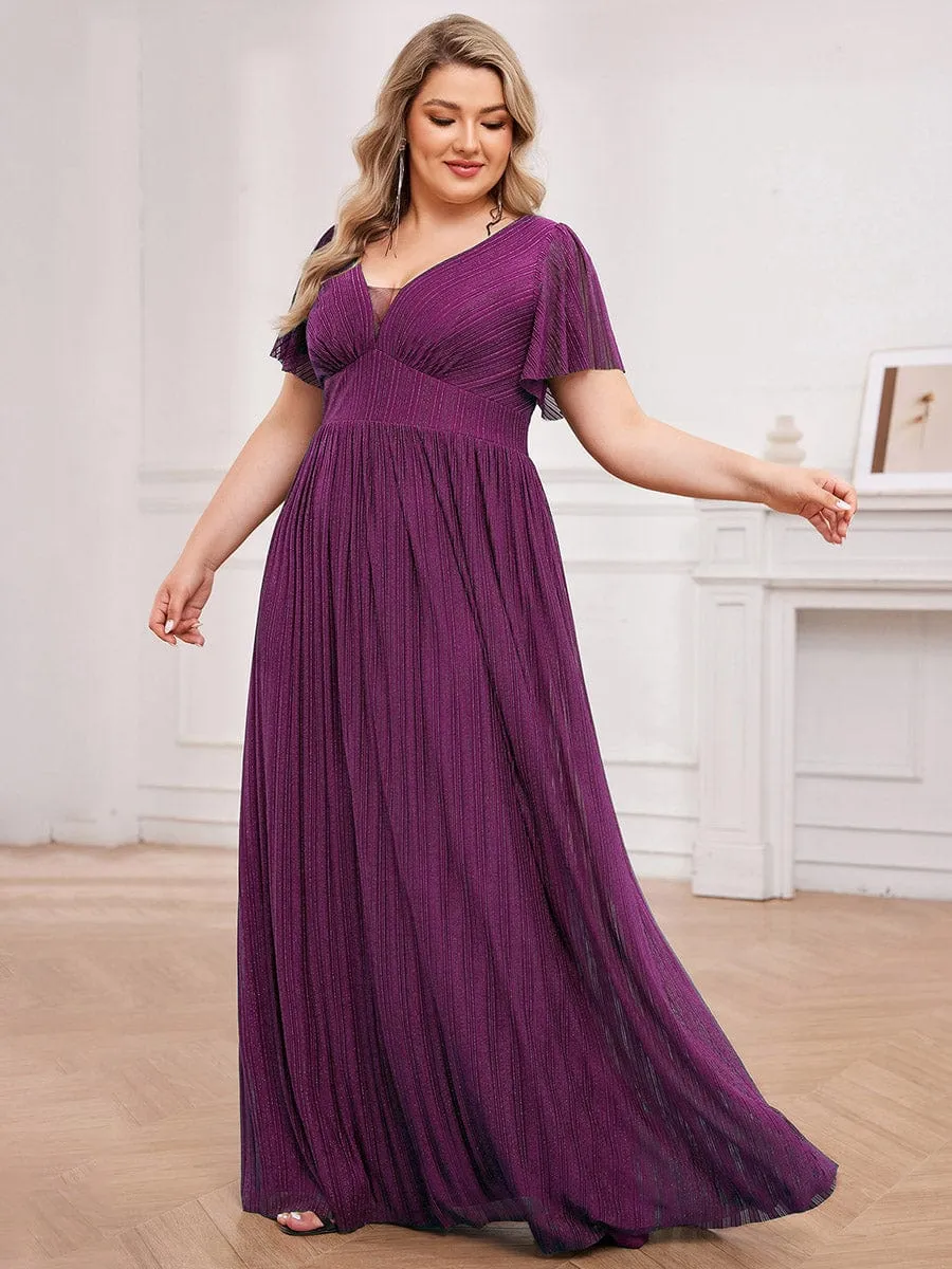 Plus Size Sparkle See-Through V-Neck Empire Waist Formal Evening Dress