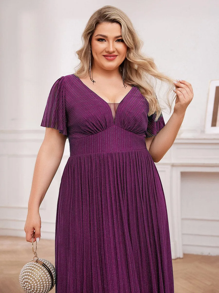 Plus Size Sparkle See-Through V-Neck Empire Waist Formal Evening Dress