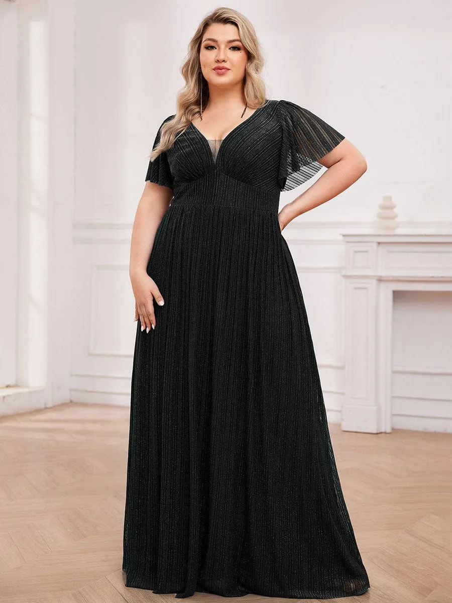 Plus Size Sparkle See-Through V-Neck Empire Waist Formal Evening Dress