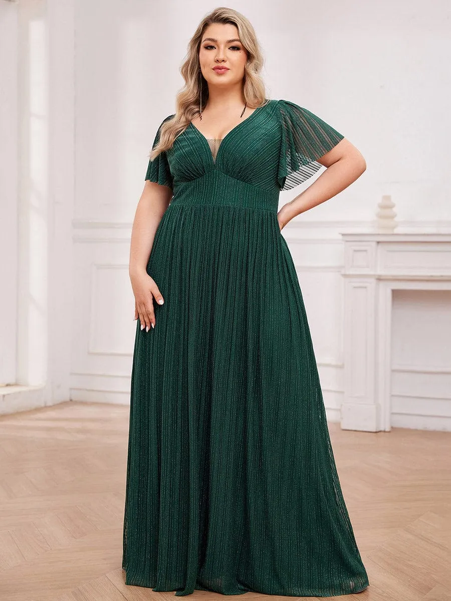 Plus Size Sparkle See-Through V-Neck Empire Waist Formal Evening Dress