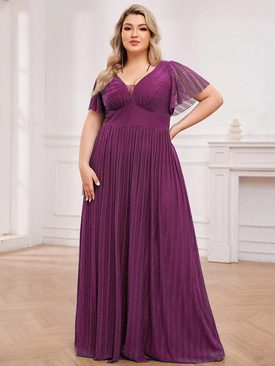 Plus Size Sparkle See-Through V-Neck Empire Waist Formal Evening Dress