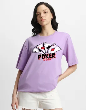 POKER Women Lilac Oversized Graphic Printed Tshirt