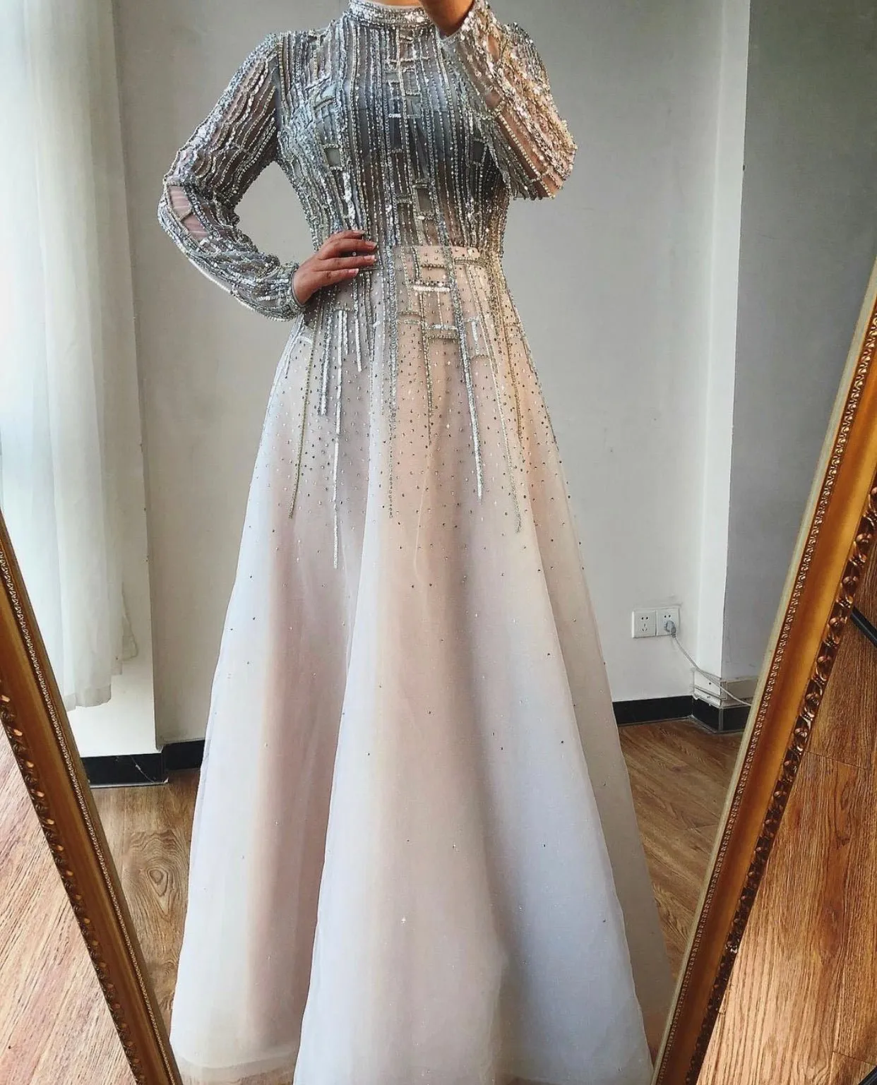 Priscilla Long Sleeves Beading Embellished Formal Dress