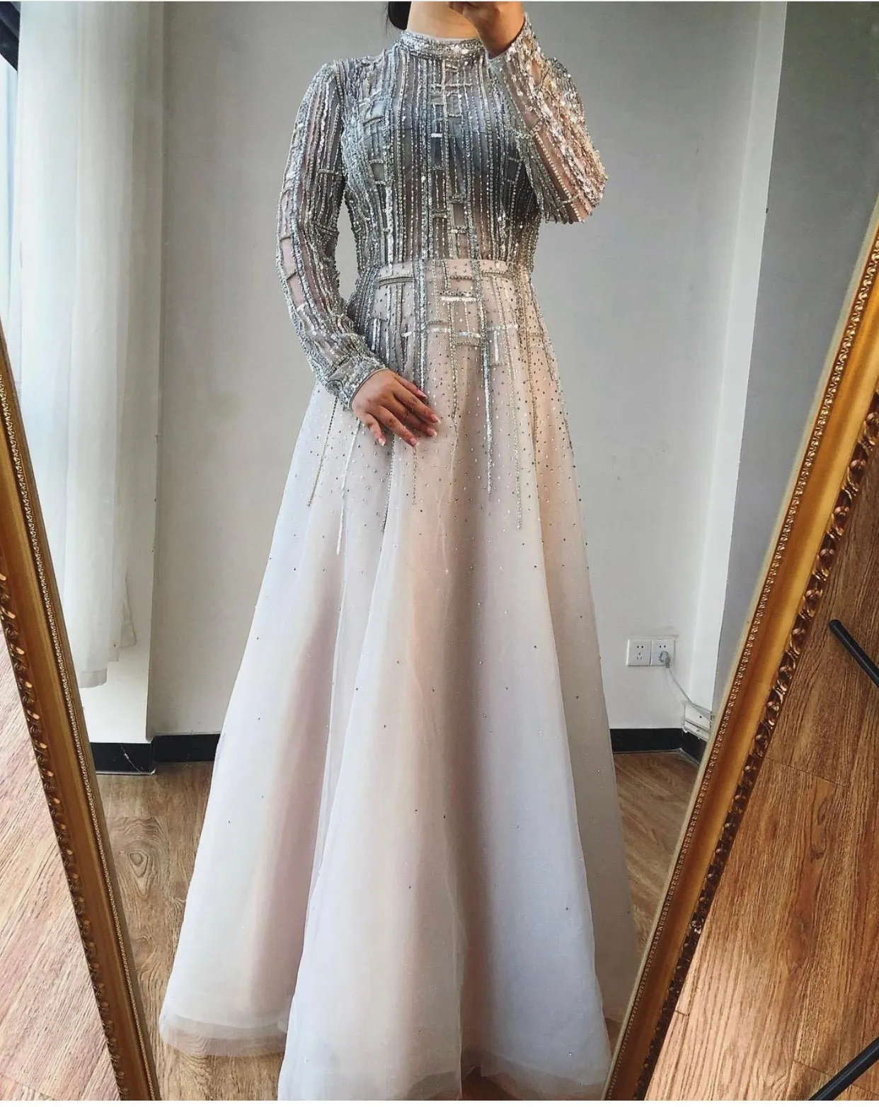 Priscilla Long Sleeves Beading Embellished Formal Dress