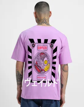 Ramen Lilac Oversized Back Graphic Printed Tshirt