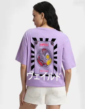 Ramen Women Lilac Oversized Back Graphic Printed Tshirt