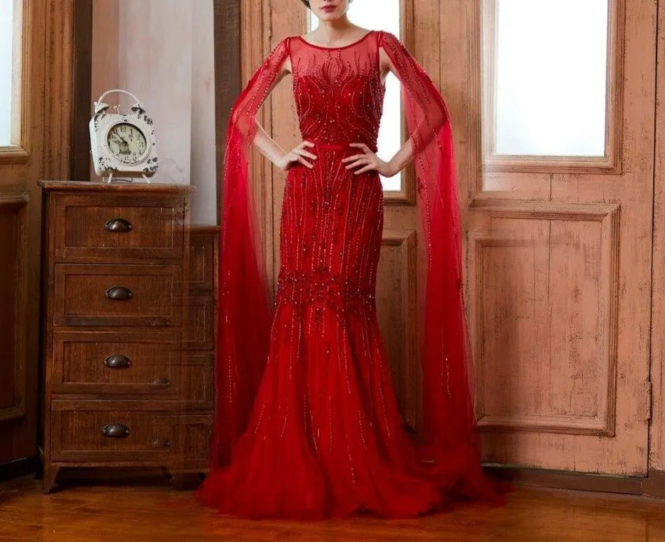 Raven Luxury Full Beading Illusion Mermaid Evening Dress