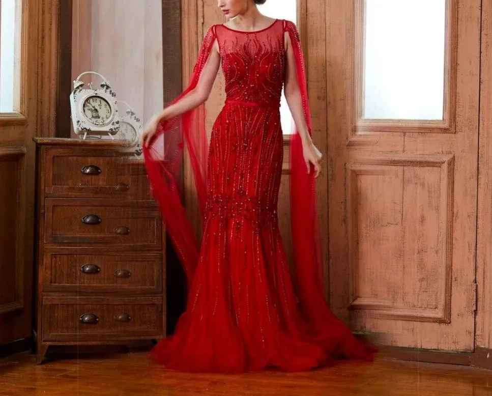 Raven Luxury Full Beading Illusion Mermaid Evening Dress