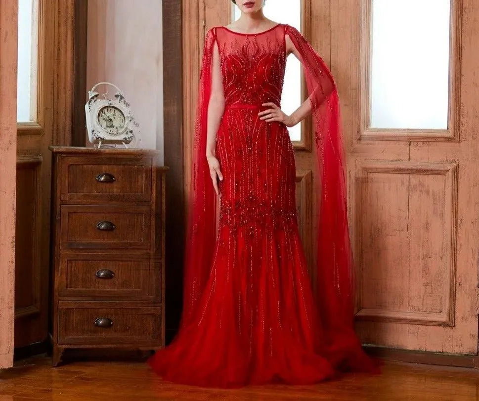 Raven Luxury Full Beading Illusion Mermaid Evening Dress